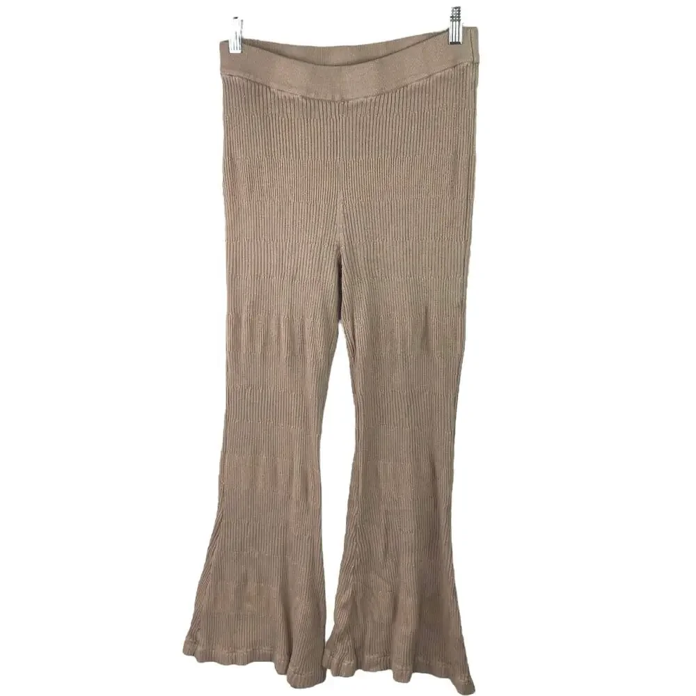 Song Of Style Tan Rib Knit High Waist Flared Bootcut Trousers Leggings Pants XL